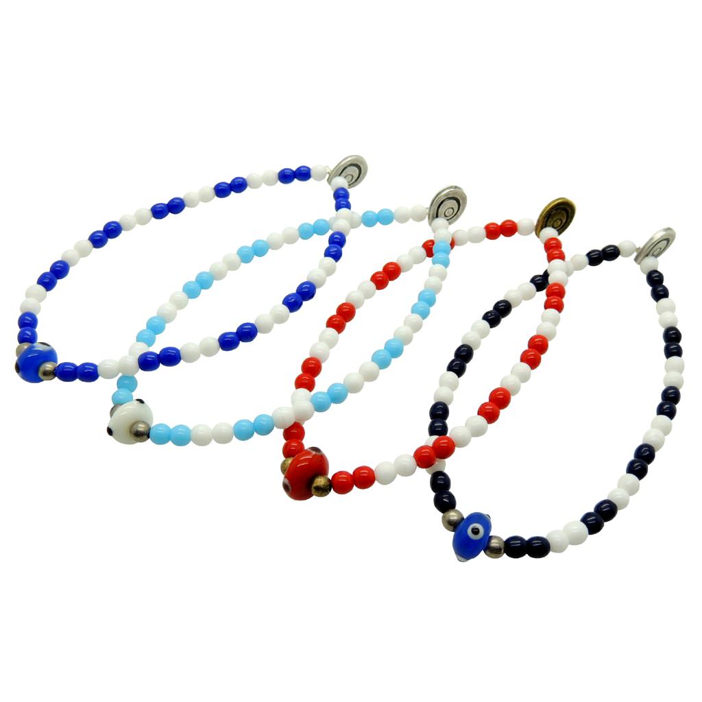 Dana Levy Men's Evil Eye Lucky Charm Football Team Glass Bead Bracelet - Group of 4 Bracelets