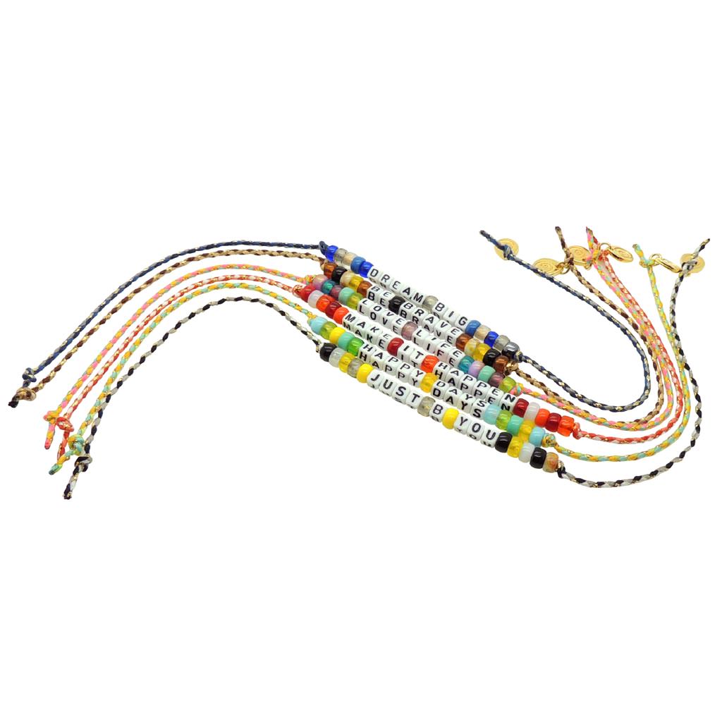 Dana Levy Mini Personalised Alphabet Cube Glass Candy Bead Braid Cord Bracelet - Group