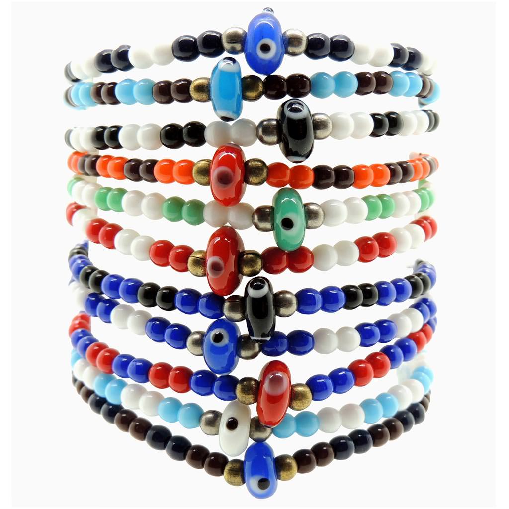 Dana Levy Men's Evil Eye Lucky Charm Football Team Glass Bead Bracelet - Group Stack