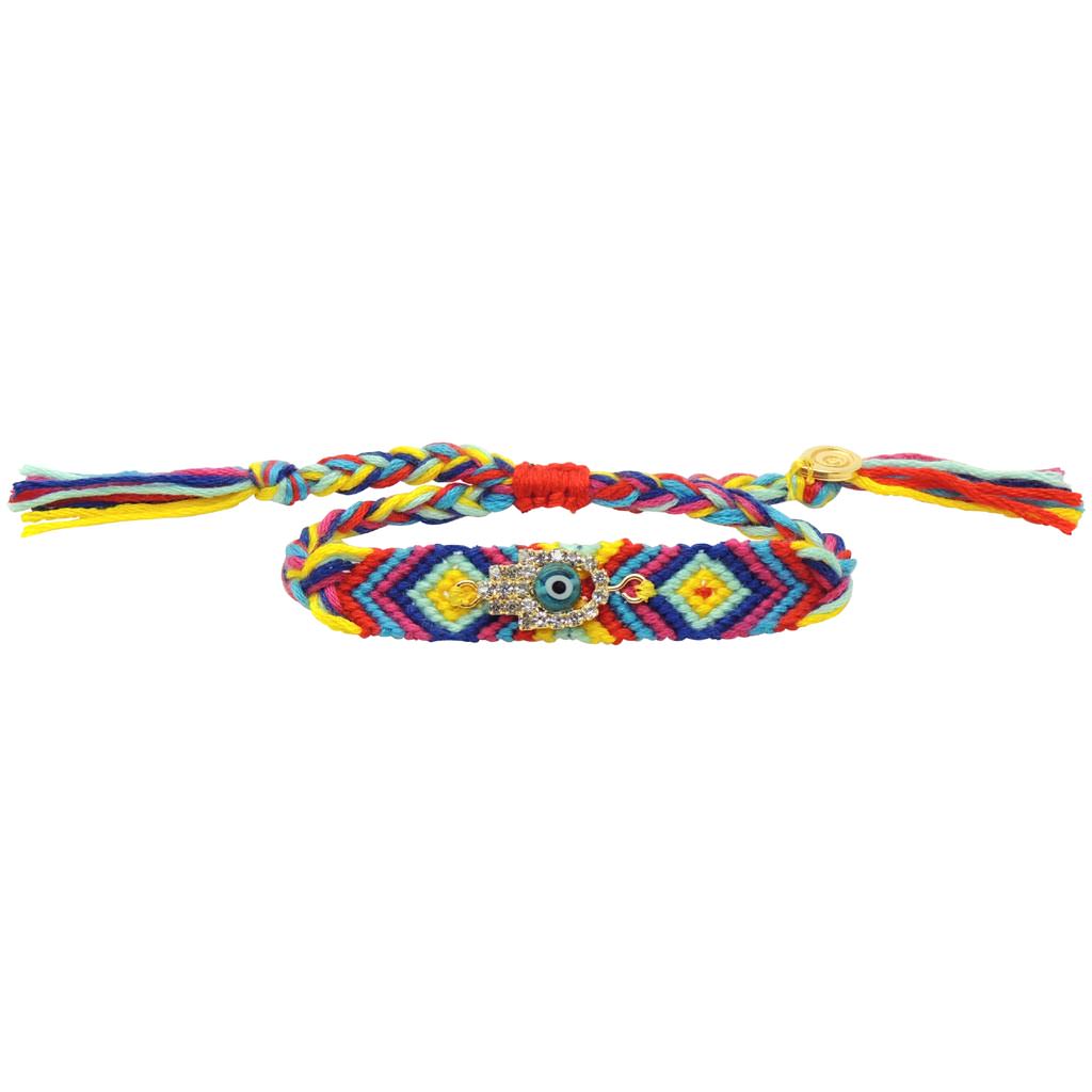 Dana Levy Diamante Hamsa Hand Charm Midi Friendship Bracelet - Yellow/Blues/Pink/Red