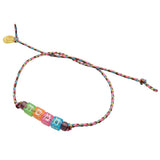 Dana Levy Rainbow Glitter Alef Bet Hebrew Name Multicolour Cord Bracelet - Hamsa Magenta Teal Mix