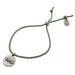 Dana Levy Kabbalah Blessing Token Drawstring Cord Bracelet - Happiness Antique Silver Green Cord