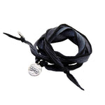 Dana Levy Kabbalah Blessing Charm Token Silk Cord Wrap Friendship Bracelet - Antique Silver Grey