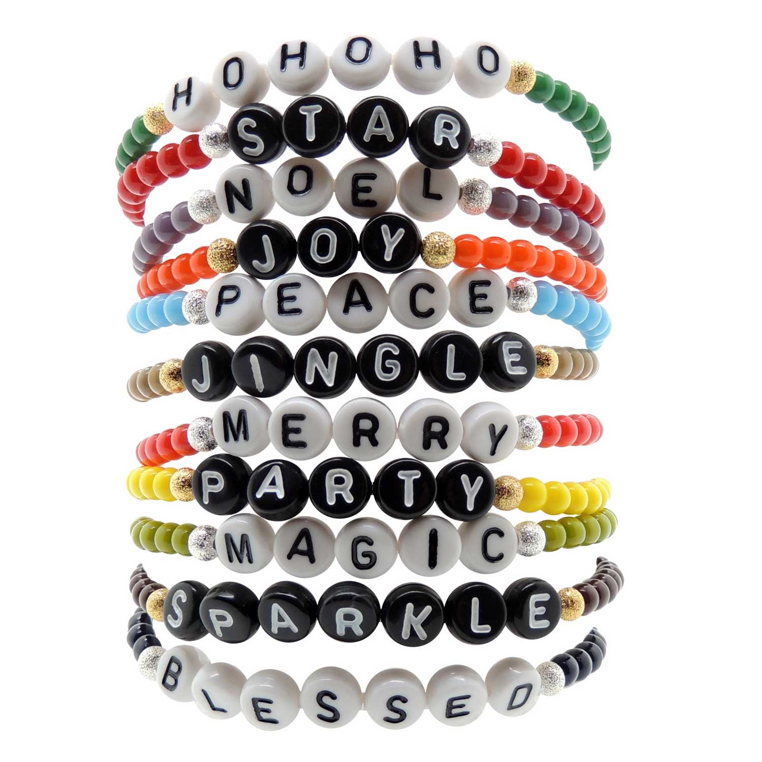 Dana Levy Happy Holidays Glass Bead Bracelets Pile White & Black