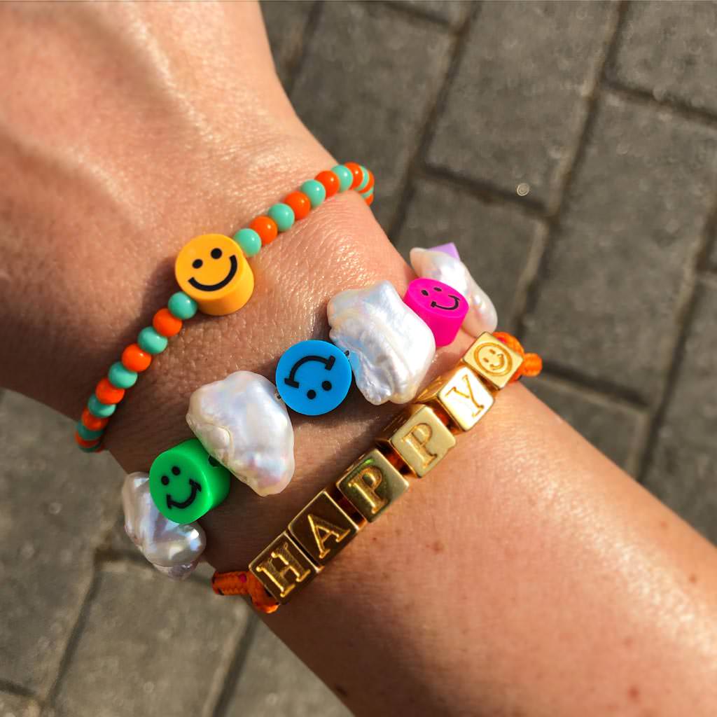 Dana Levy Dana Levy Spell It Out Personalised Alphabet Cube Nautical Cord Bracelet - Happy & Smiley Bracelets Trio
