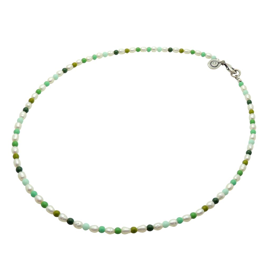 Dana Levy Hawaii Green Freshwater Pearl Necklace - Antique Silver Plate