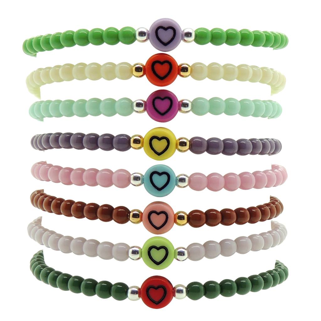 Dana LevyMulticolour Mini Heart Symbol Charm Glass Bead Bracelet - Group Stack