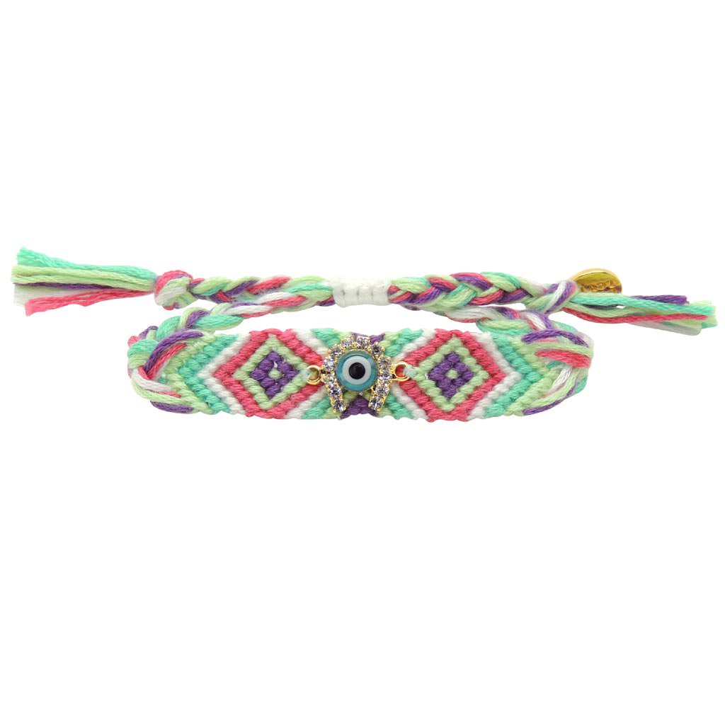 Dana Levy Diamante Horseshoe Charm Midi Friendship Bracelet - Pastel Mint/Pink/Purple/White/Aqua
