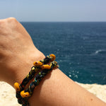 Dana Levy Liberty Print Evil Eye Double Wrap Braid Bracelet - Black Floral on Beach