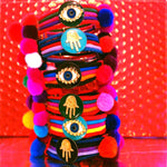 Dana Levy Evil Eye Lucky Charm Pompom Bracelet - Group Stack with Hamsa Hand Version