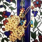 Dana Levy Filigree Hamsa Hand Hoop Earrings - Aramaic Ceramic Background