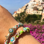 Dana Levy Diamante Key Lucky Charm Liberty Print Braid Bracelet - on Wrist in Positano