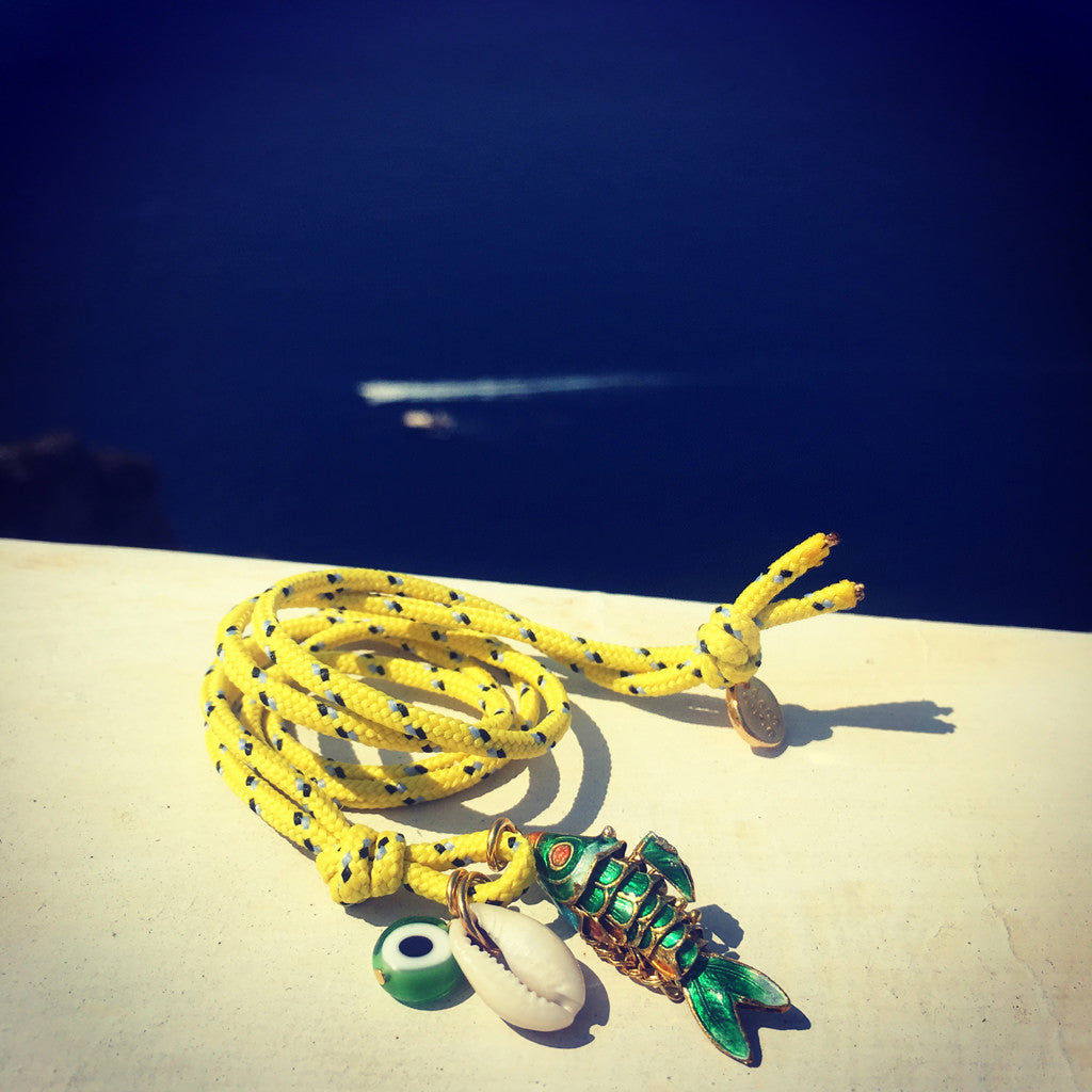 Dana Levy Limited Edition Cloisonné Fish Charm Trio Cord Necklace - Yellow Necklace in Capri
