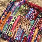 Dana Levy Lucky Charms Friendship Silk Scarf - Hamsa Hand Detail on Beach
