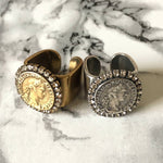 Dana Levy Diamante Ancient Roman Coin Ring - Pair on Marble Background