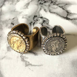 Dana Levy Diamante Ancient Roman Coin Ring - Pair on Marble Background