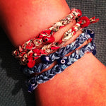 Dana Levy Liberty Print Evil Eye Double Wrap Braid Bracelet - Red and Blue Mix on Wrist