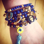 Dana Levy Peace Symbol Charm Gemstone Bracelet - Lapis Lazuli Mix on Wrist