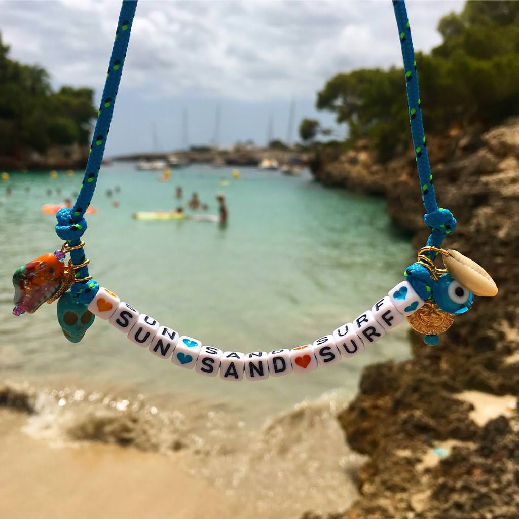 Dana Levy Treasure Island Alphabet Charm Cord Necklace - Sun Sand Surf by the beach