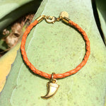 Dana Levy Tooth Amulet Leather Braid Bracelet - Orange Braid and Gold Tooth