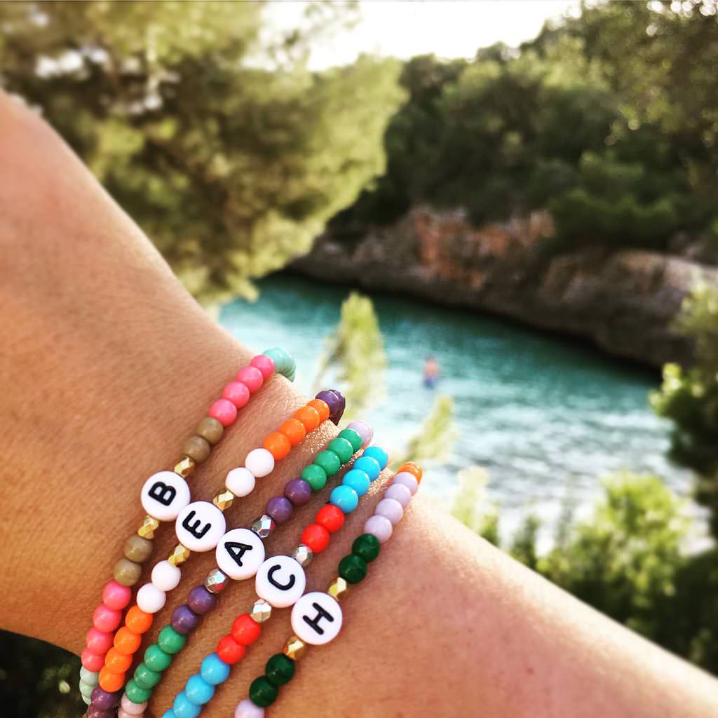 Dana Levy Initial Alphabet Letter Charm Glass Bead Bracelet - Beach Ready Bracelets