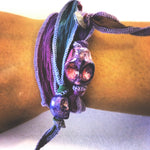 Dana Levy Ceramic Skull Duo Silk Wrap Bracelet - Muted Rainbow Mix on Wrist