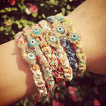 Dana Levy Diamante Horseshoe Lucky Charm Liberty Print Braid Bracelet - Charm mix on wrist