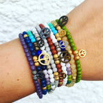 Dana Levy Mini Peace Symbol Charm Glass Bead Bracelet - Mix on Wrist