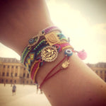 Dana Levy Mini Evil Eye Charm Red String Bracelet - on Wrist with friendship bracelets