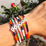 Dana Levy Initial Alphabet Letter Charm Glass Bead Bracelet - Sunday on Wrist