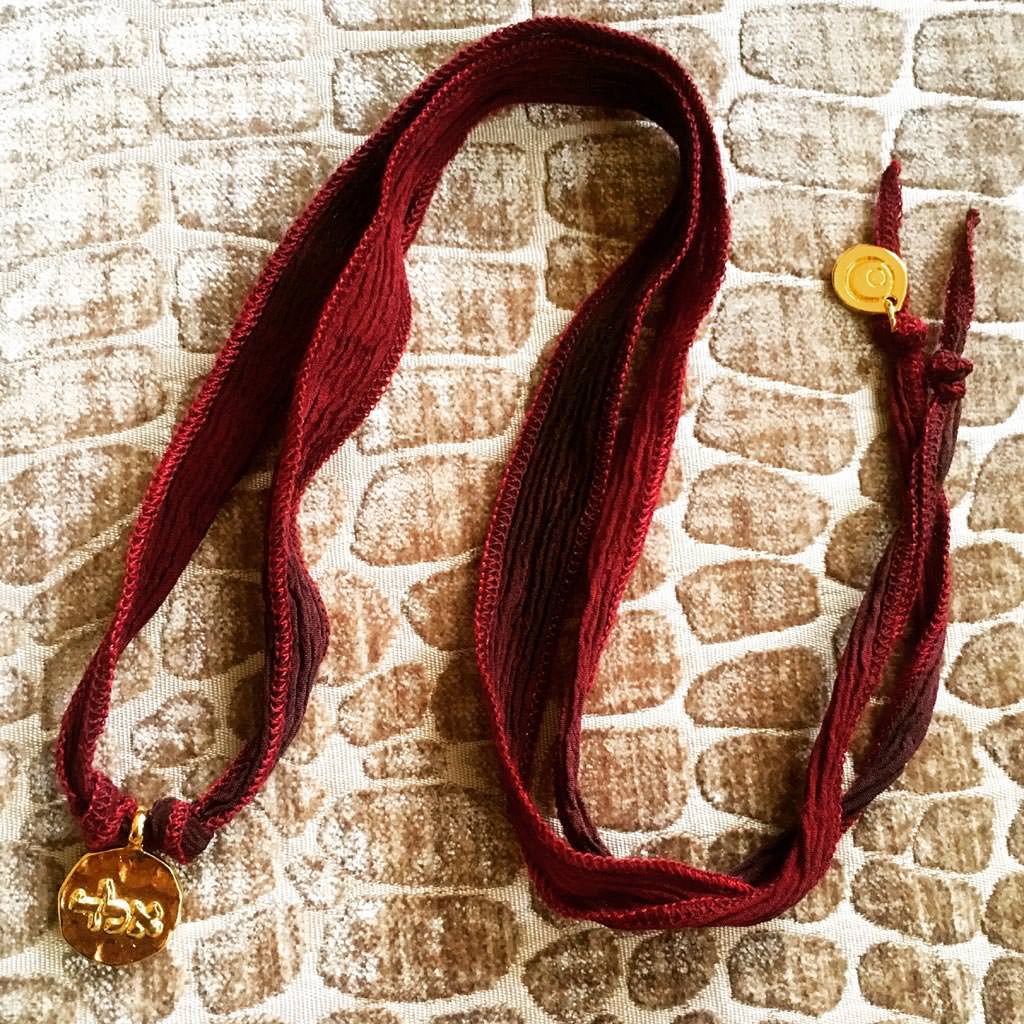 Dana Levy Kabbalah Blessing Charm Token Silk Cord Wrap Friendship Bracelet - Gold Maroon 