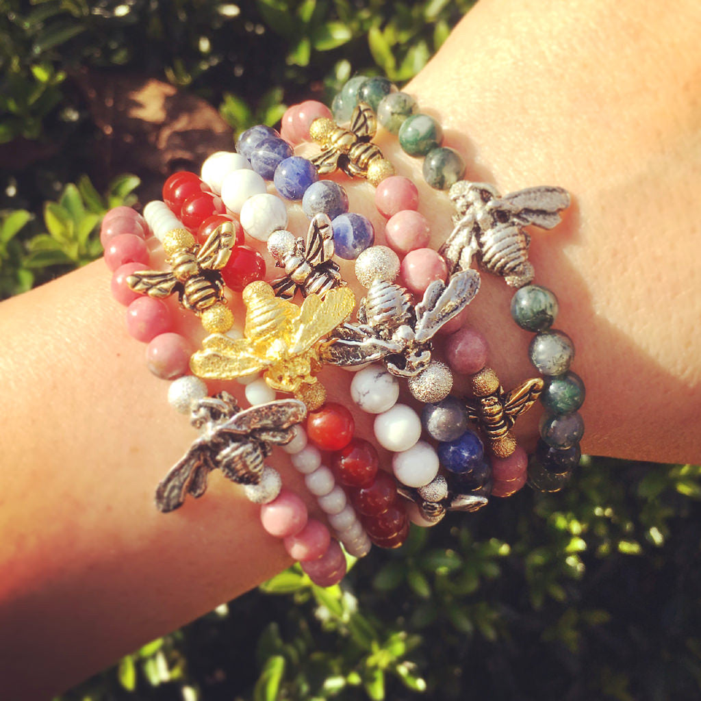 Dana Levy Bumblebee Charm Gemstone Bracelet - Bracelet Mix on Wrist