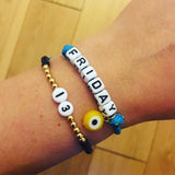 Dana Levy Personalised Name Alphabet Charm Cord Bracelet - Friday 13th Evil Eye