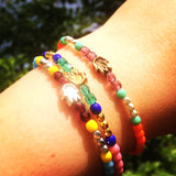 Dana Levy Solid Mini Hamsa Hand Charm Glass Bead Mix Bracelet - Trio on Wrist 