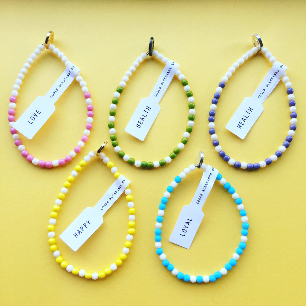 Dana Levy Wealth Morse Code Blessing Glass Bead Bracelet - Pastels Mix Flatlay
