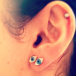 Dana Levy Limited Edition Mother of Pearl Evil Eye Stud Earrings - 2 earrings in ear 