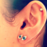 Dana Levy Limited Edition Mother of Pearl Evil Eye Stud Earrings - 2 earrings in ear 