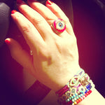 Dana Levy Neon Evil Eye Charm Ring - Neon Pink on Hand