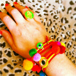 Dana Levy Neon Evil Eye Lucky Charm Pompom Bracelet - Neon Yellow with Hamsa Ring 