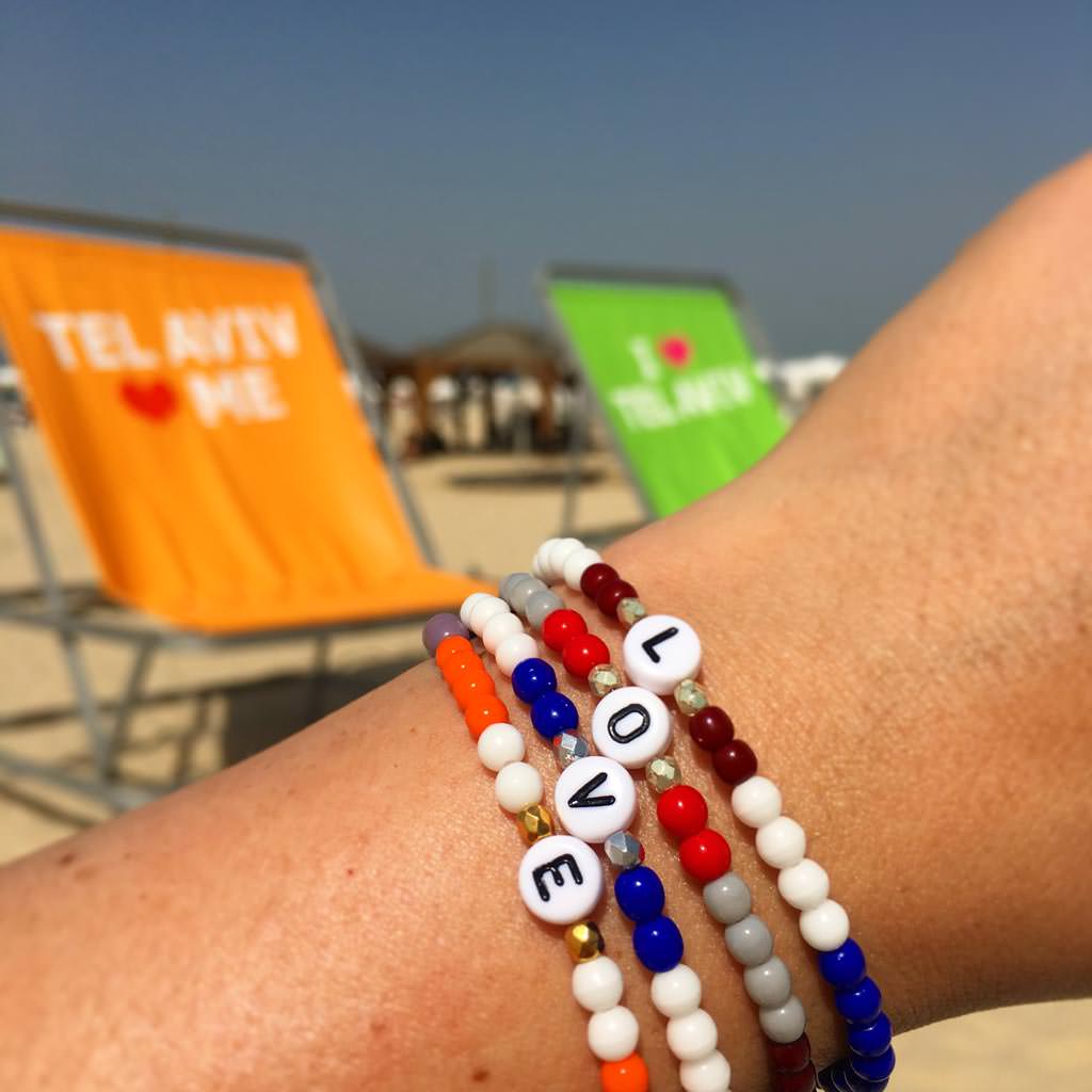 Dana Levy Initial Alphabet Letter Charm Glass Bead Bracelet - Love at Tel Aviv Beach