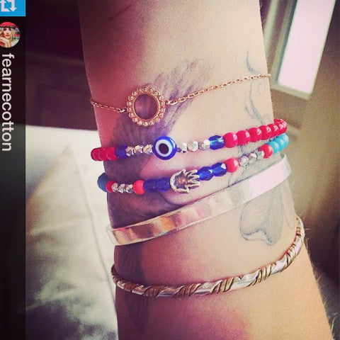 Dana Levy Solid Mini Hamsa Hand Charm Glass Bead Mix Bracelet as seen on Fearne Cotton
