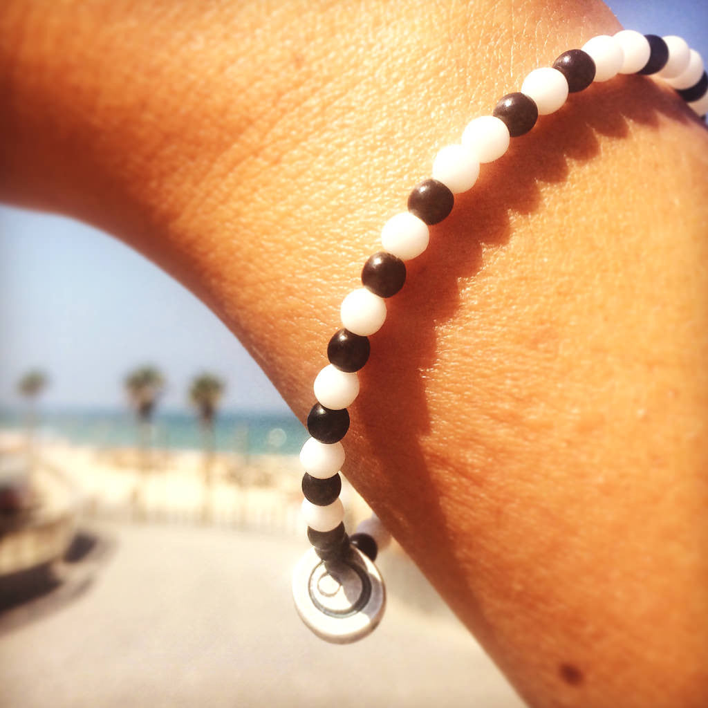 Dana Levy Love Morse Code Blessing Glass Bead Bracelet - on Wrist in Sun