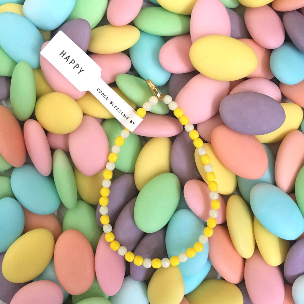 Dana Levy Happiness Morse Code Blessing Glass Bead Bracelet - Happy Pastel Bracelet on Dragees