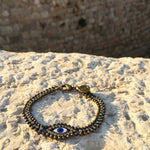 Dana Levy Mother of Pearl Evil Eye Charm Swarovski Crystal Ball Chain Bracelet - Tower of David Jerusalem Backdrop