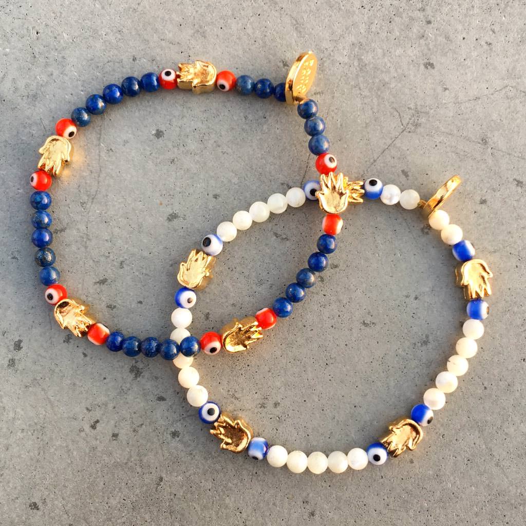 Dana Levy Men's Solid Mini Hamsa Hand Evil Eye Gemstone Bracelet - Lapis Lazuli & Mother of Pearl Bracelets Instagram