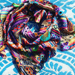 Dana Levy Lucky Charms Friendship Silk Scarf - on Blue Floral Mat