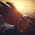Dana Levy Mother of Pearl Evil Eye Trio Bangle - Sunset Trio of Gold Bangles and Cuffs