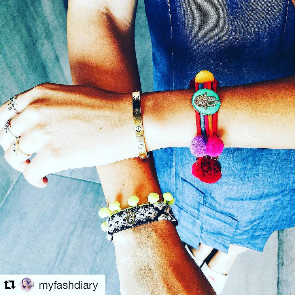 Dana Levy Hamsa Hand Lucky Charm Pompom Bracelet - As worn by Tala Samman of MyFashDiary