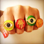 Dana Levy Neon Evil Eye Charm Ring - Neon Mix on Hand