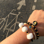 Dana Levy Mini Evil Eye Charm Glass Bead Bracelet - Monochrome Bracelets Trio on Wrist